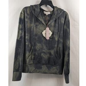 Knox Rose Camo Hoodie Green Hooded Sweatshirt XS Lace Accent‎ Sleeve VNeck Light